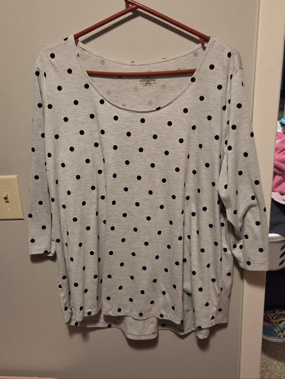Lane Bryant White Long Sleeve Polka Dot Tee